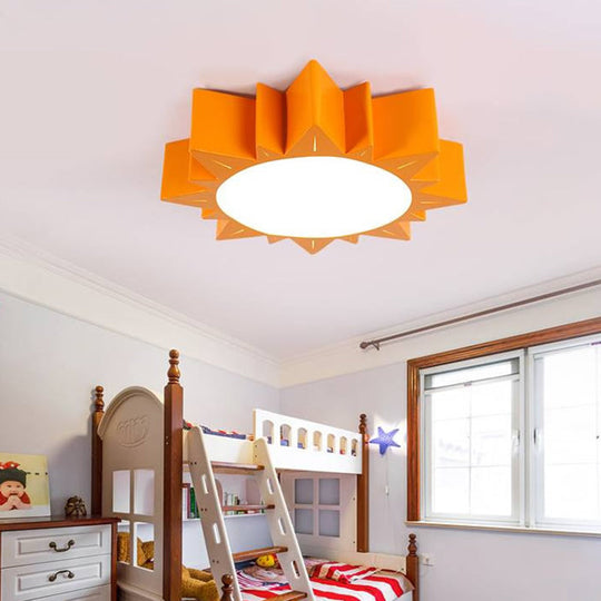 Cartoon Sun Acrylic LED Ceiling Light - Orange, Kids Bedroom Flush Mount, 19.5"/23.5" Wide