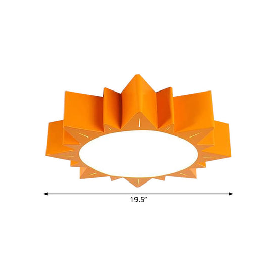 Cartoon Sun Acrylic LED Ceiling Light - Orange, Kids Bedroom Flush Mount, 19.5"/23.5" Wide