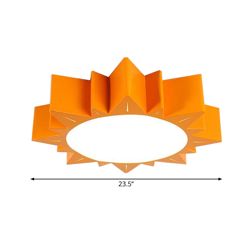 Cartoon Sun Acrylic LED Ceiling Light - Orange, Kids Bedroom Flush Mount, 19.5"/23.5" Wide