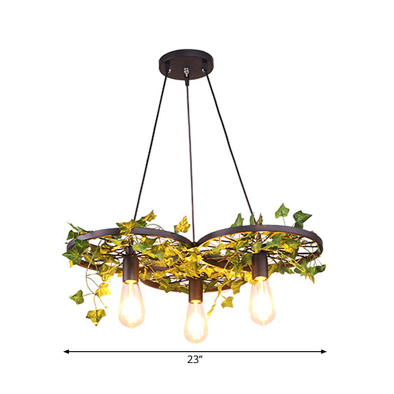 Rustic Iron Wheel Chandelier - Black with 1/3/6 Bulbs - Perfect for Restaurant Plant Pendant Lighting