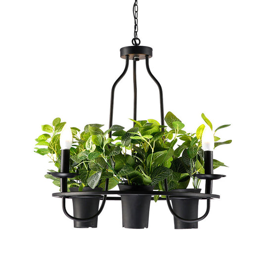 Vintage Bonsai Ceiling Chandelier with Iron Pendant Light in Black, 3/6 Bulbs, 1/2-Layer Design, 19.5"/27.5" Width