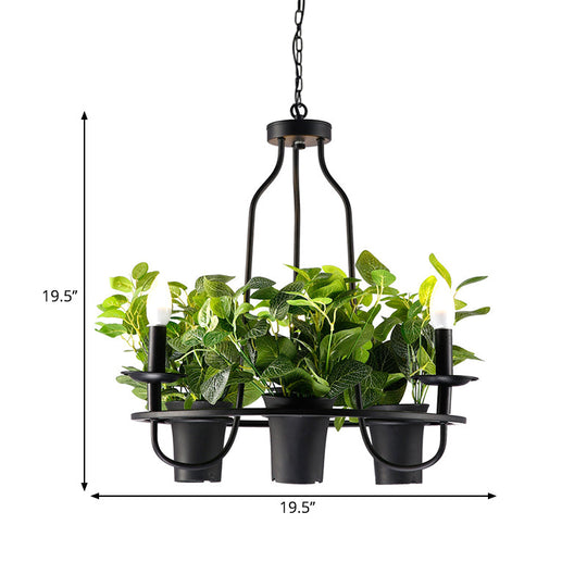 Vintage Bonsai Ceiling Chandelier Pendant Light Black Iron 1/2-Layer 3/6 Bulbs 19.5/27.5 Width