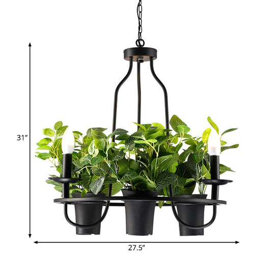 Vintage Bonsai Ceiling Chandelier Pendant Light Black Iron 1/2-Layer 3/6 Bulbs 19.5/27.5 Width