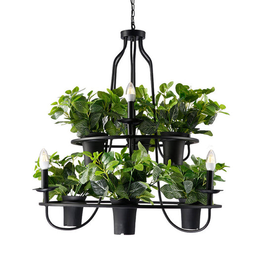 Vintage Bonsai Ceiling Chandelier Pendant Light Black Iron 1/2-Layer 3/6 Bulbs 19.5/27.5 Width