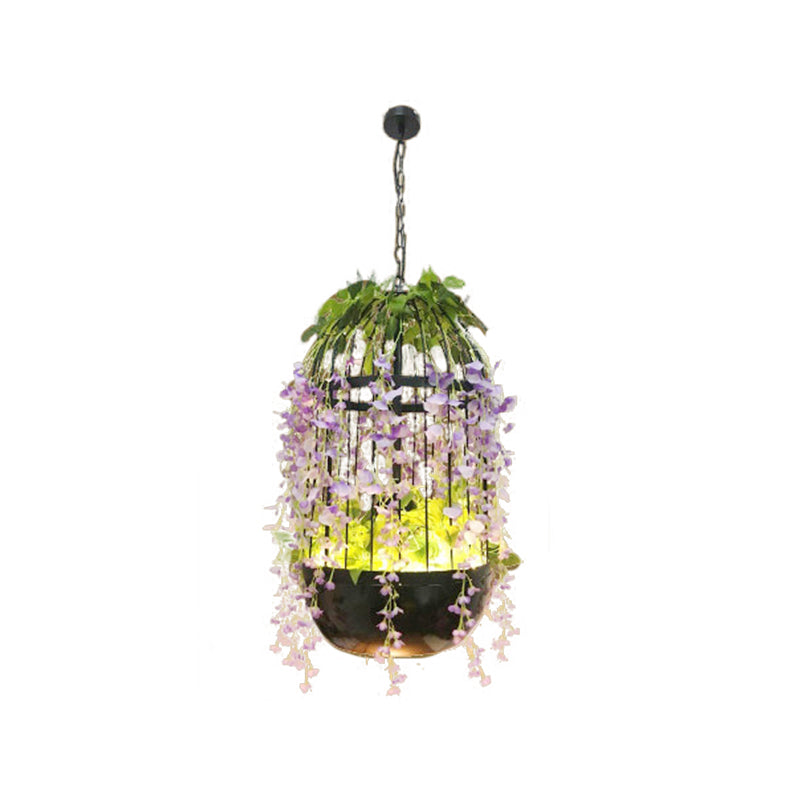 Industrial LED Pendant Lamp in Burst/Barn/Birdcage Design, Pink/Green/Purple Finish Iron, for Bistro