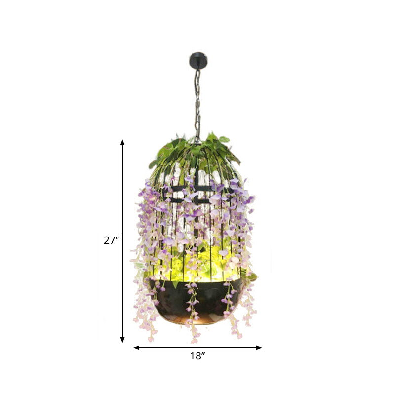 Industrial LED Pendant Lamp in Burst/Barn/Birdcage Design, Pink/Green/Purple Finish Iron, for Bistro