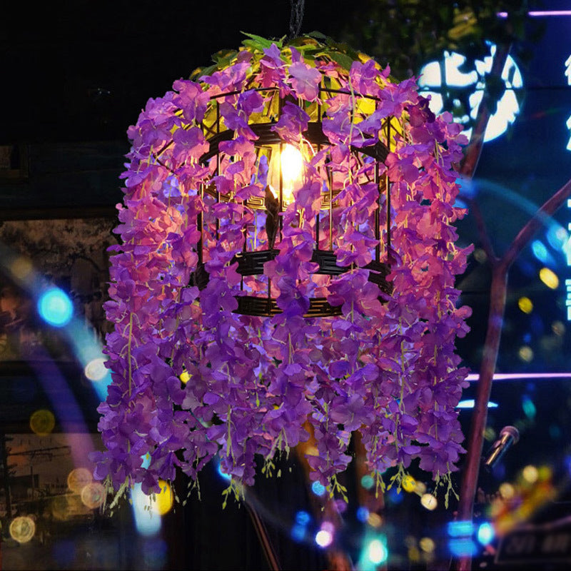 Industrial Led Pendant Lamp In Vibrant Pink Green And Purple For Bistro - Burst/Barn/Birdcage Plant