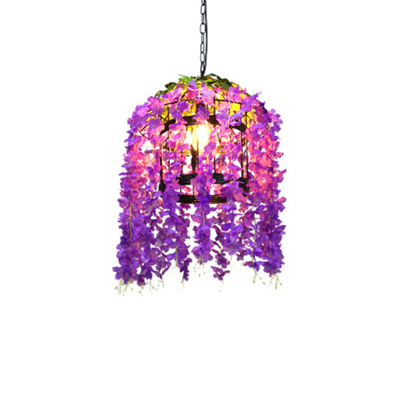 Industrial LED Pendant Lamp in Burst/Barn/Birdcage Design, Pink/Green/Purple Finish Iron, for Bistro