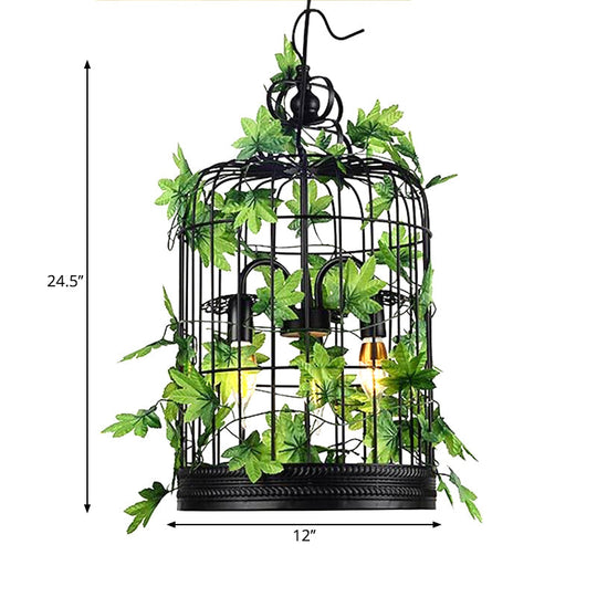 Rustic Plant Pendant Chandelier With Hanging Basket Black Iron Cage