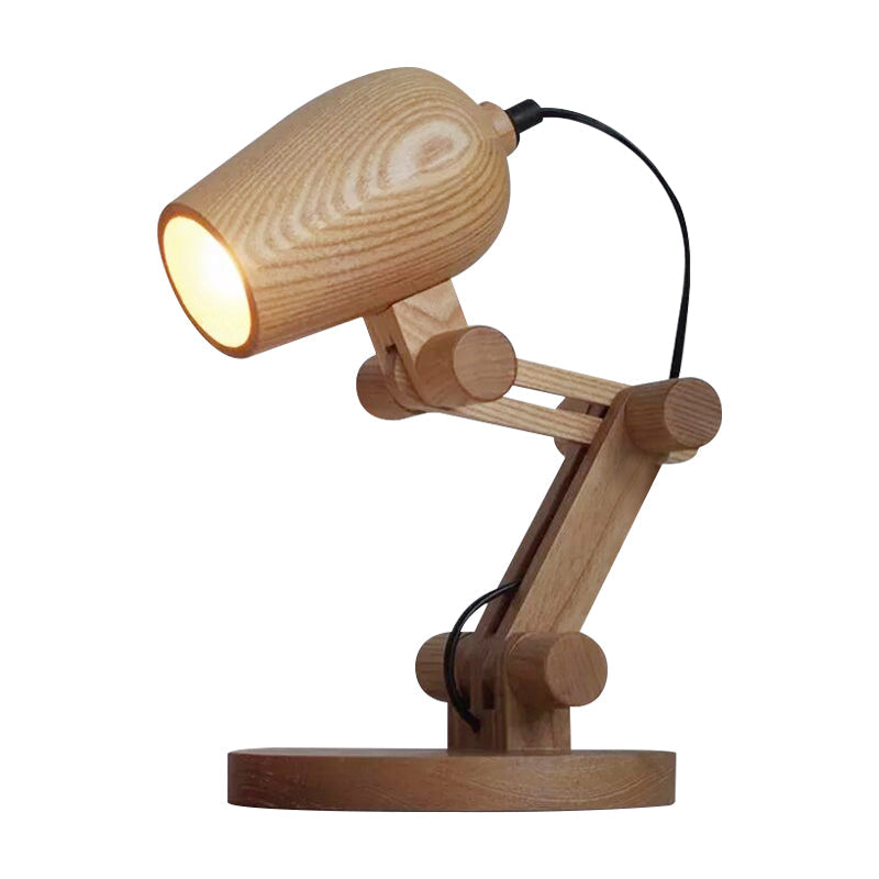 Robot Table Light Nordic Wood Kids Bedside Led Nightstand With Swing Arm In Brown