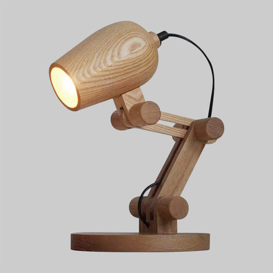 Robot Table Light Nordic Wood Kids Bedside Led Nightstand With Swing Arm In Brown