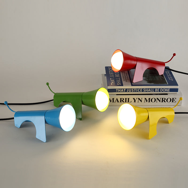 Childrens Cartoon Desk Lamp With Dog-Like Metallic Shade - Red/Yellow Night Table Light