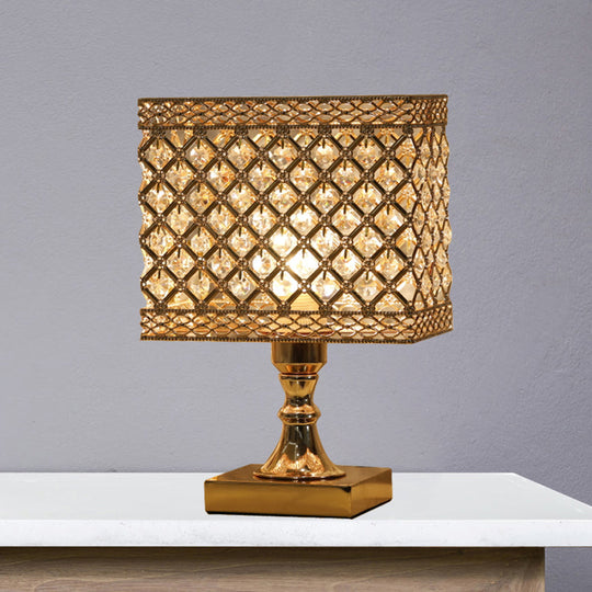 Contemporary Gold Geometry Reading Lamp With Crystal Encrusted Nightstand Design - Perfect For