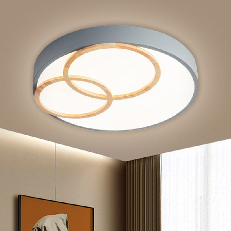 Nordic Flush Ceiling Light | Grey/White Rounded 14/18/21.5 Width Led Metallic Fixture