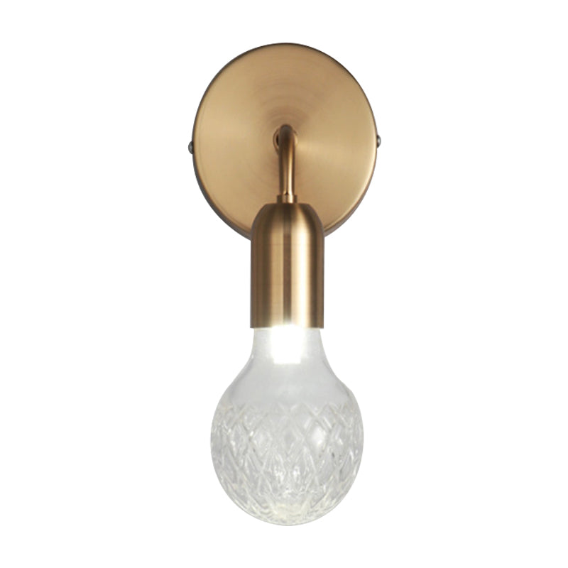 Vintage Teardrop Sitting Room Sconce Light - Textured White/Clear Lattice Glass Gold Wall Lighting