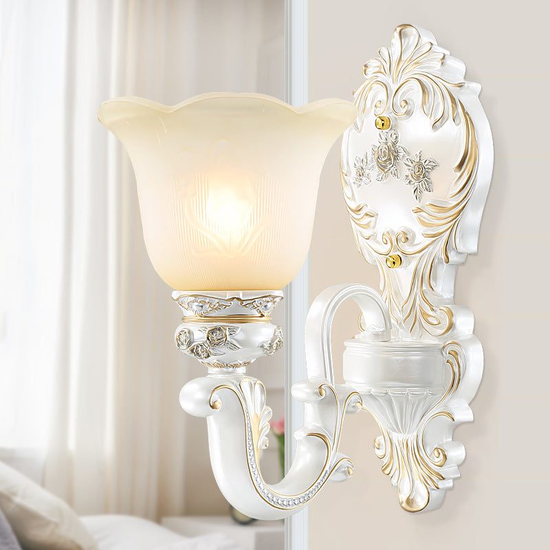 White Glass Wall Sconce Blossom - Half-Head Cottage Lighting For Living Room 1 /