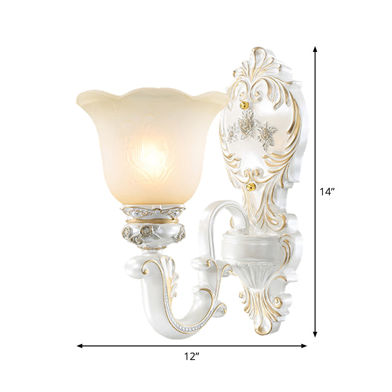 White Glass Wall Sconce Blossom - Half-Head Cottage Lighting For Living Room