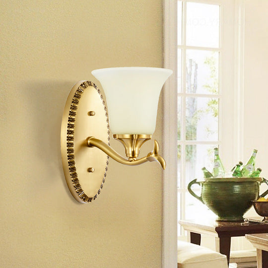 Brass Bell Wall Lamp With Cream Glass And Oval Backplate - Countryside 1/2-Light Mount