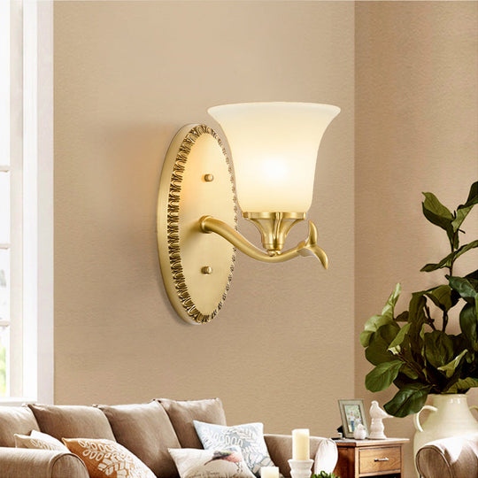 Brass Bell Wall Lamp With Cream Glass And Oval Backplate - Countryside 1/2-Light Mount 1 /