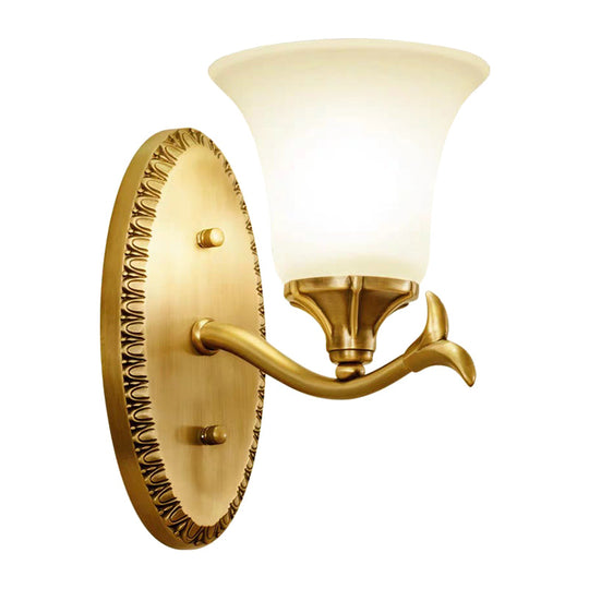 Brass Bell Wall Lamp With Cream Glass And Oval Backplate - Countryside 1/2-Light Mount