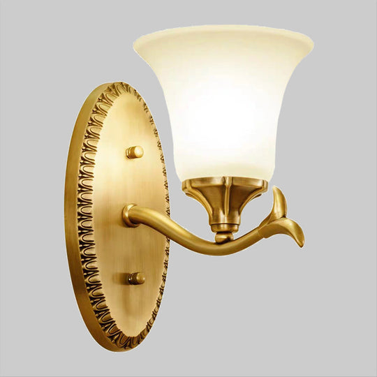 Brass Bell Wall Lamp With Cream Glass And Oval Backplate - Countryside 1/2-Light Mount