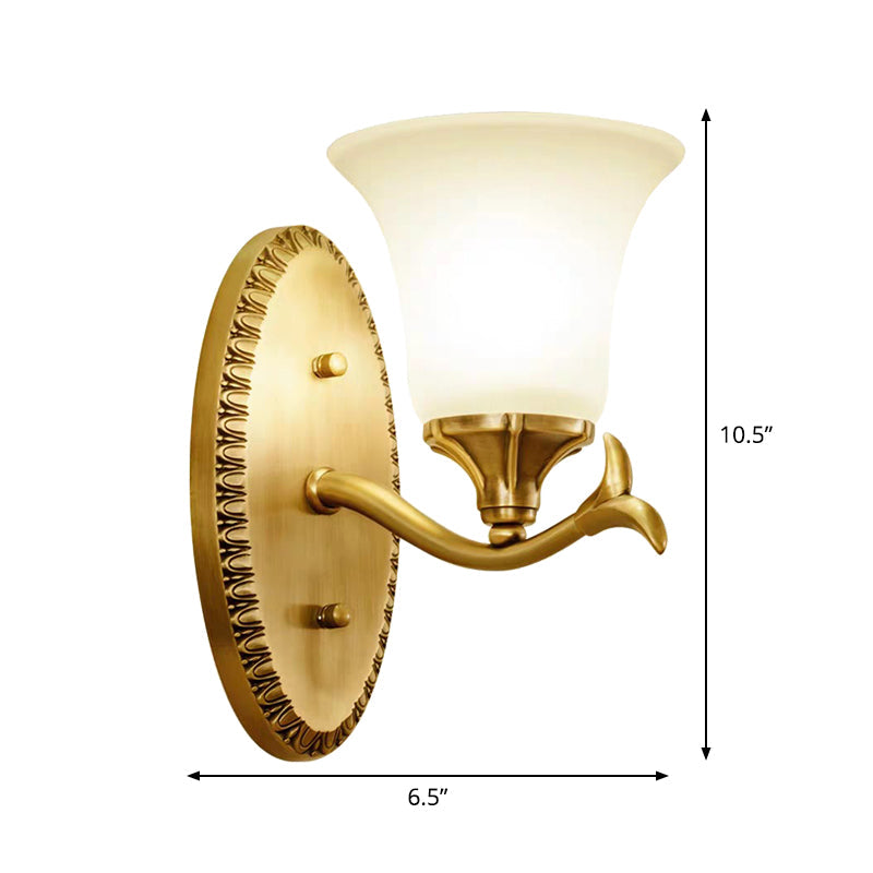 Brass Bell Wall Lamp With Cream Glass And Oval Backplate - Countryside 1/2-Light Mount