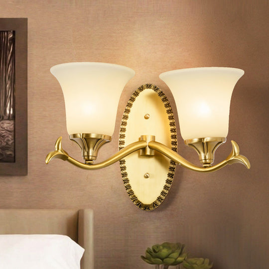 Brass Bell Wall Lamp With Cream Glass And Oval Backplate - Countryside 1/2-Light Mount