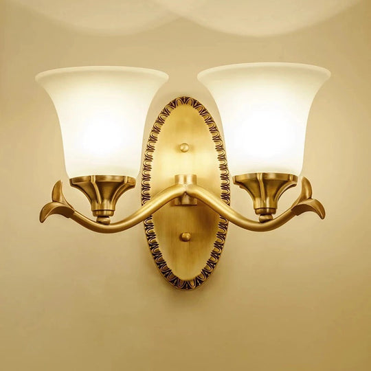 Brass Bell Wall Lamp With Cream Glass And Oval Backplate - Countryside 1/2-Light Mount 2 /