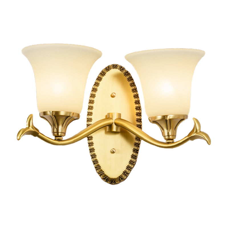 Brass Bell Wall Lamp With Cream Glass And Oval Backplate - Countryside 1/2-Light Mount