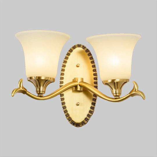 Brass Bell Wall Lamp With Cream Glass And Oval Backplate - Countryside 1/2-Light Mount