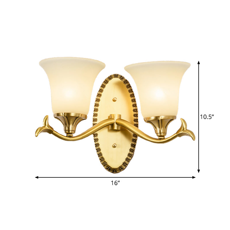 Brass Bell Wall Lamp With Cream Glass And Oval Backplate - Countryside 1/2-Light Mount