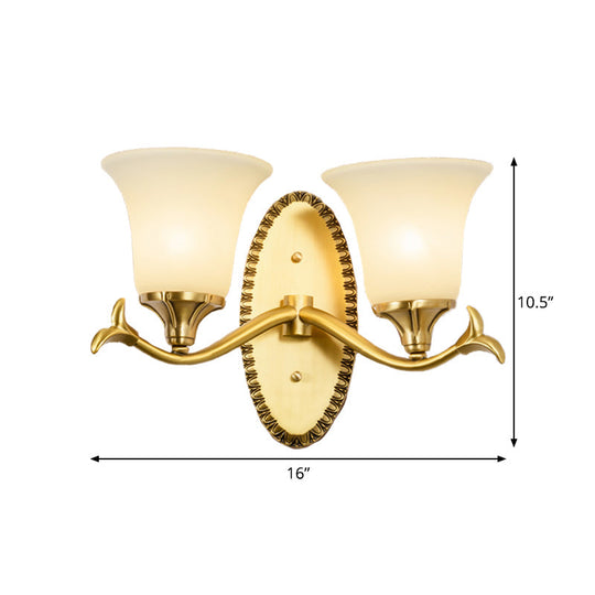 Brass Bell Wall Lamp With Cream Glass And Oval Backplate - Countryside 1/2-Light Mount