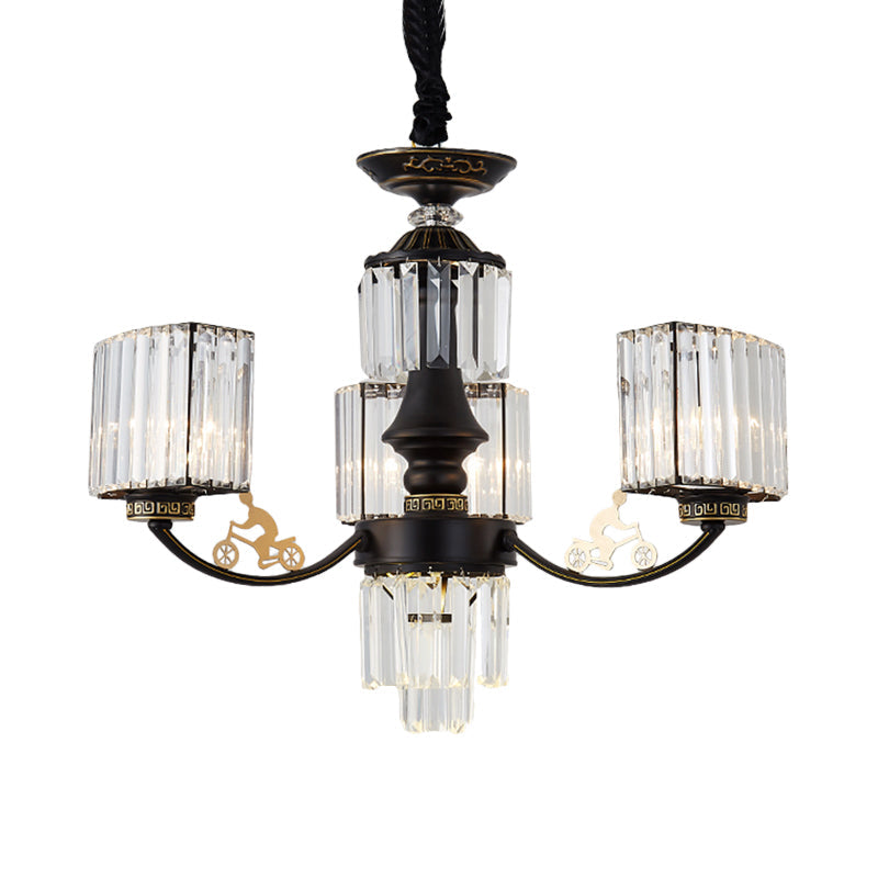 Modern Black Cuboid Chandelier With Clear Crystal Shade - Ceiling Light Fixture (3/6 Heads)