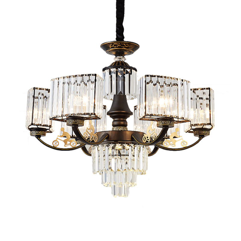 Modern Black Cuboid Chandelier With Clear Crystal Shade - Ceiling Light Fixture (3/6 Heads)