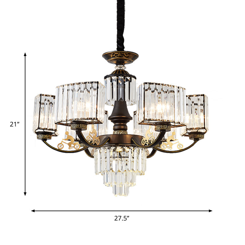 Modern Black Cuboid Chandelier With Clear Crystal Shade - Ceiling Light Fixture (3/6 Heads)