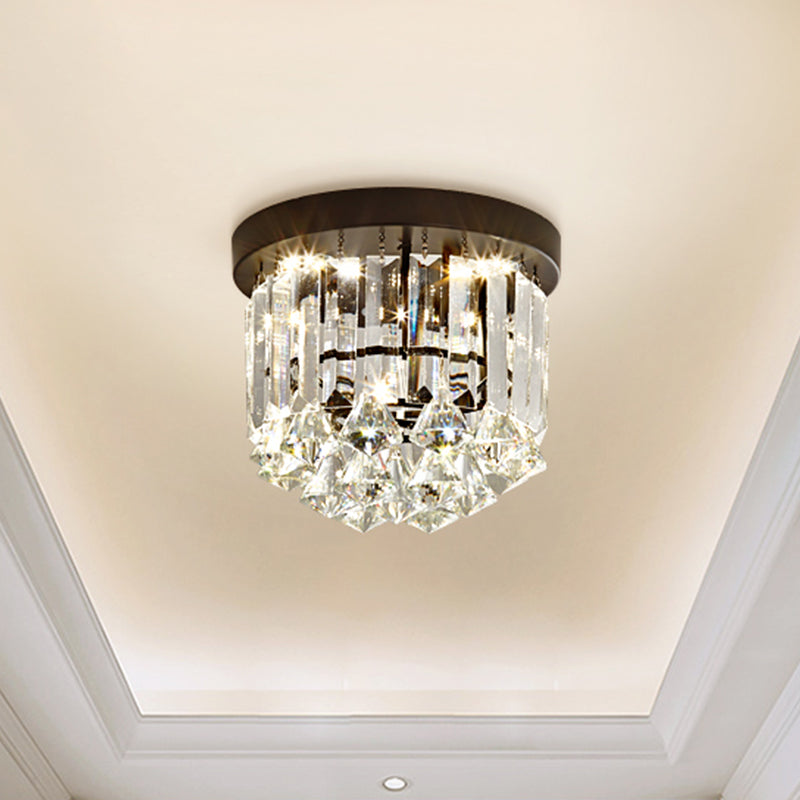 Contemporary LED Flushmount Ceiling Light with Black Cascade Design and Crystal Prisms Shade - Warm/White Lighting