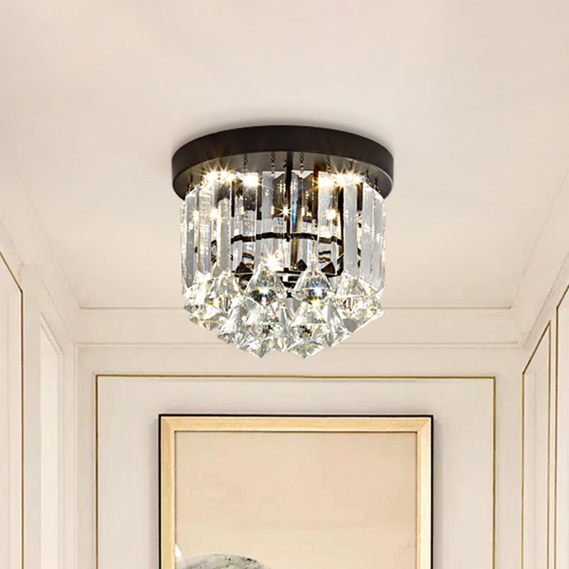 Contemporary LED Flushmount Ceiling Light with Black Cascade Design and Crystal Prisms Shade - Warm/White Lighting