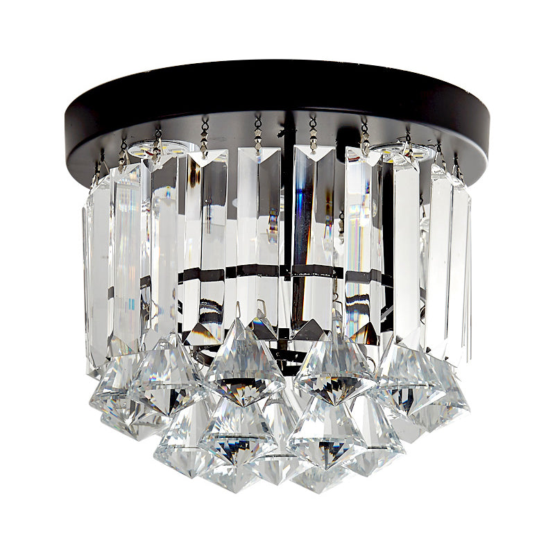 Contemporary LED Flushmount Ceiling Light with Black Cascade Design and Crystal Prisms Shade - Warm/White Lighting