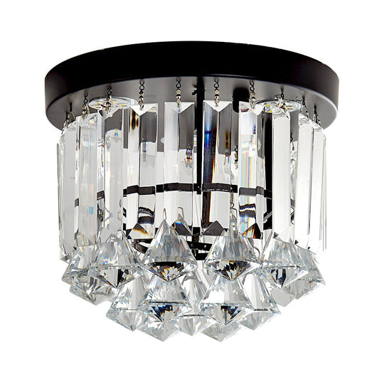 Contemporary LED Flushmount Ceiling Light with Black Cascade Design and Crystal Prisms Shade - Warm/White Lighting