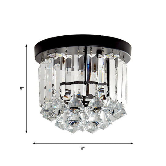 Contemporary LED Flushmount Ceiling Light with Black Cascade Design and Crystal Prisms Shade - Warm/White Lighting