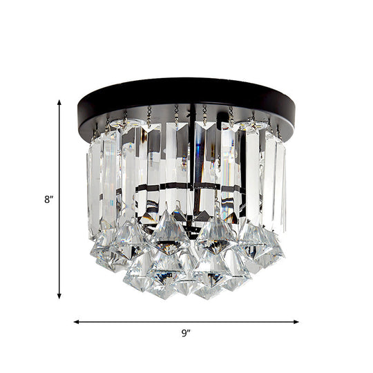 Contemporary Led Flushmount Ceiling Light With Black Cascade Design And Crystal Prisms Shade -