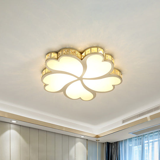 Contemporary Crystal Block LED Gold Ceiling Mounted Fixture - Flower Design with Warm/White Light