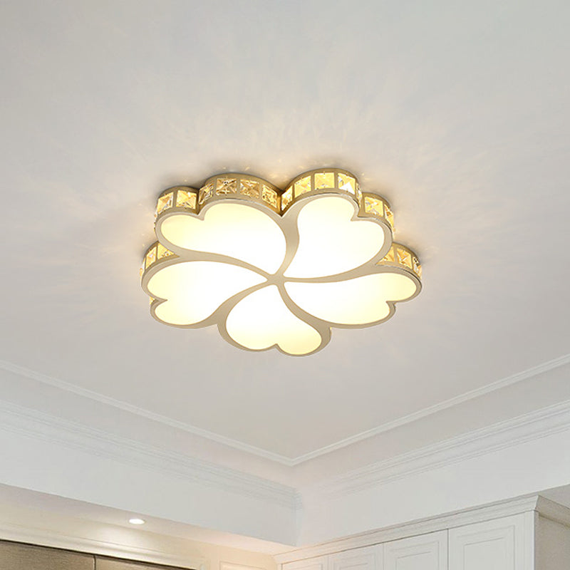 Contemporary Crystal Block LED Gold Ceiling Mounted Fixture - Flower Design with Warm/White Light