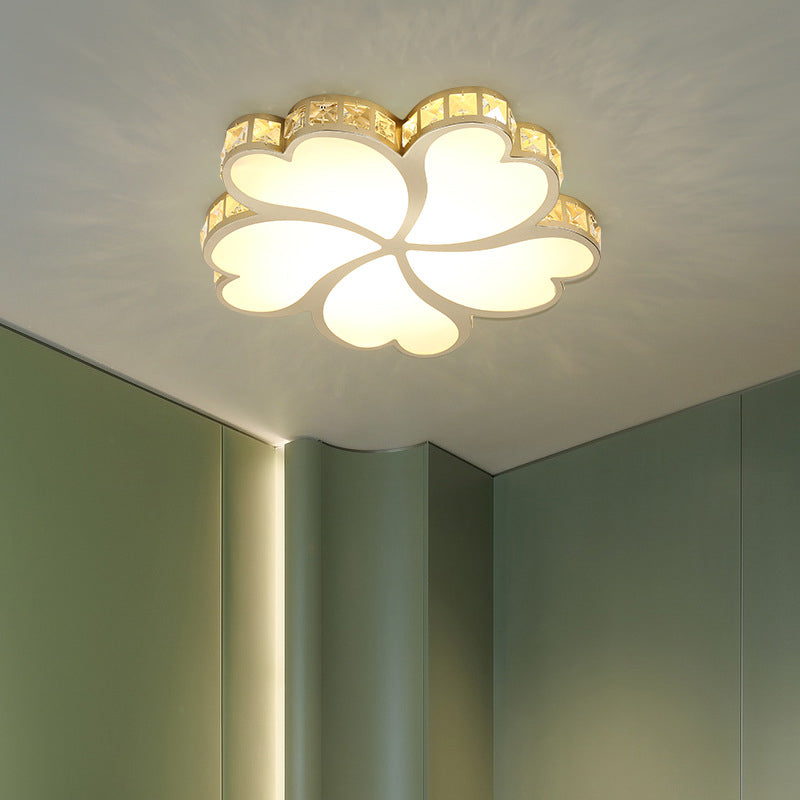 Contemporary Crystal Block LED Gold Ceiling Mounted Fixture - Flower Design with Warm/White Light