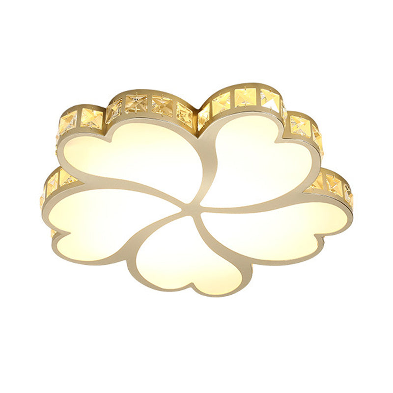 Contemporary Crystal Block LED Gold Ceiling Mounted Fixture - Flower Design with Warm/White Light