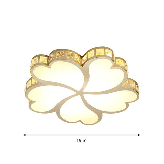 Contemporary Crystal Block LED Gold Ceiling Mounted Fixture - Flower Design with Warm/White Light