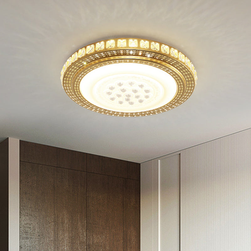 16/19.5 W Led Gold Flush Mount Light With Crystal Shade For Parlor Ceiling Lighting