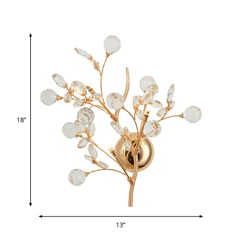 Modern Gold Beveled Crystal Wall Light With Branch Design - 2/3 Heads Mounted Fixture