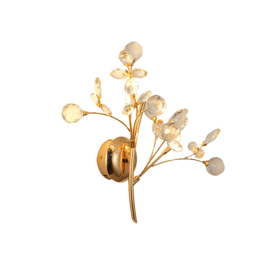 Modern Gold Beveled Crystal Wall Light With Branch Design - 2/3 Heads Mounted Fixture