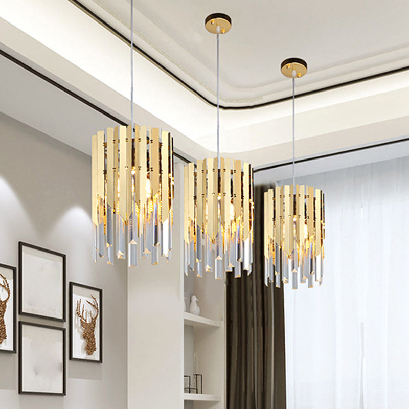 Minimalist Crystal Prisms Gold Pendant Ceiling Lamp - 1 Light Suspension For Restaurants